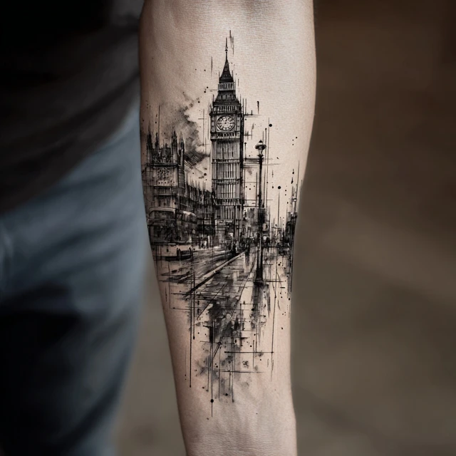 London Tattoo Sketch Big Ben Dramatic Design