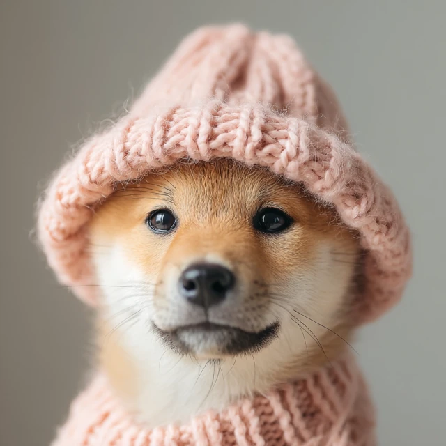 Cute Shiba Inu Puppy in Pink Knit Hat