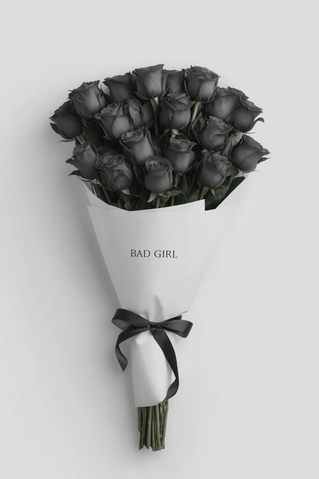 Black Roses Bouquet with BAD GIRL Typography