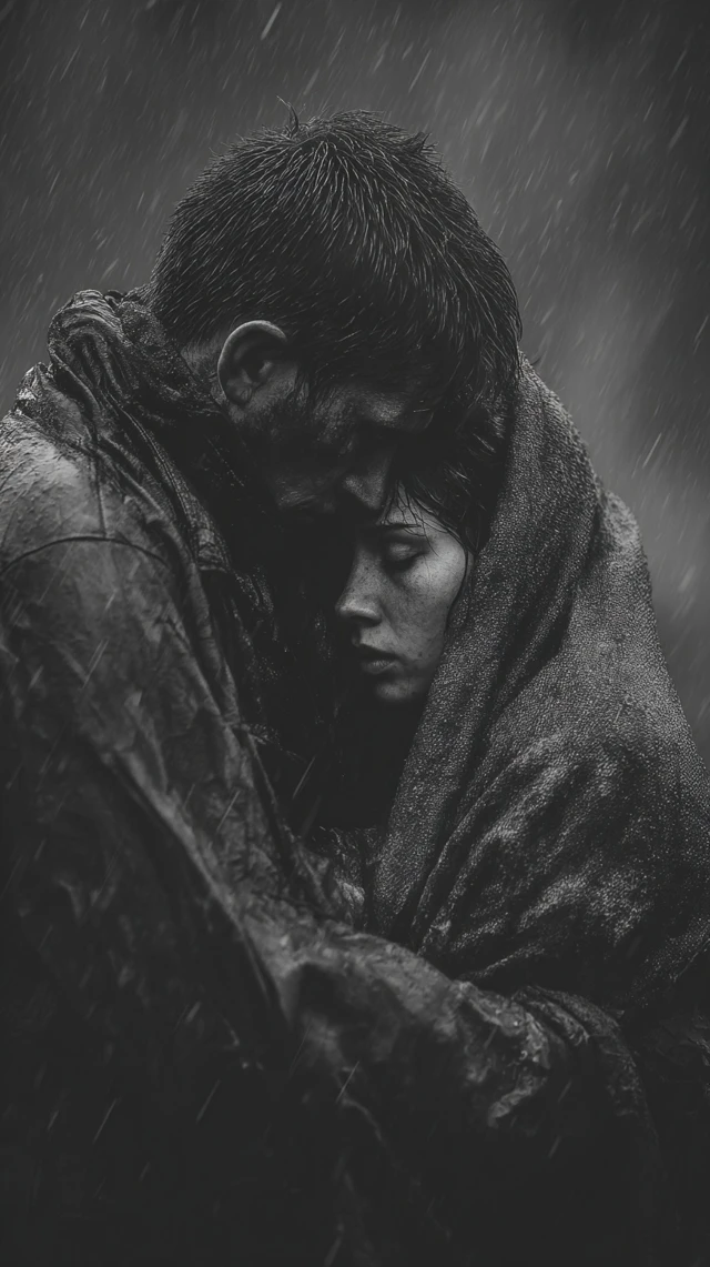 Emotional Scene Two People in the Rain