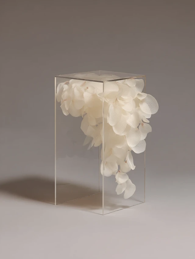 Transparent Stool with Flower Petals Surreal Design