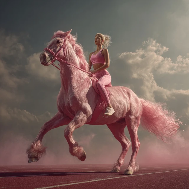 Woman on Pink Horse Running Track