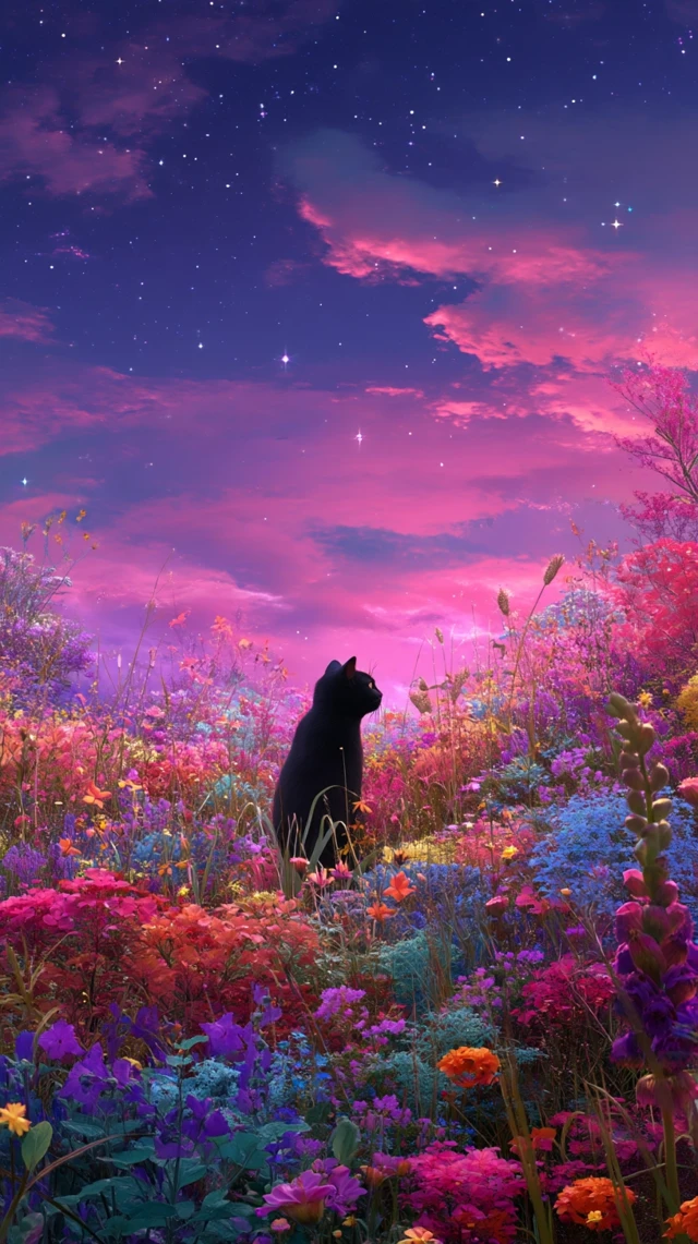 Black Cat in a Dreamy Meadow Art