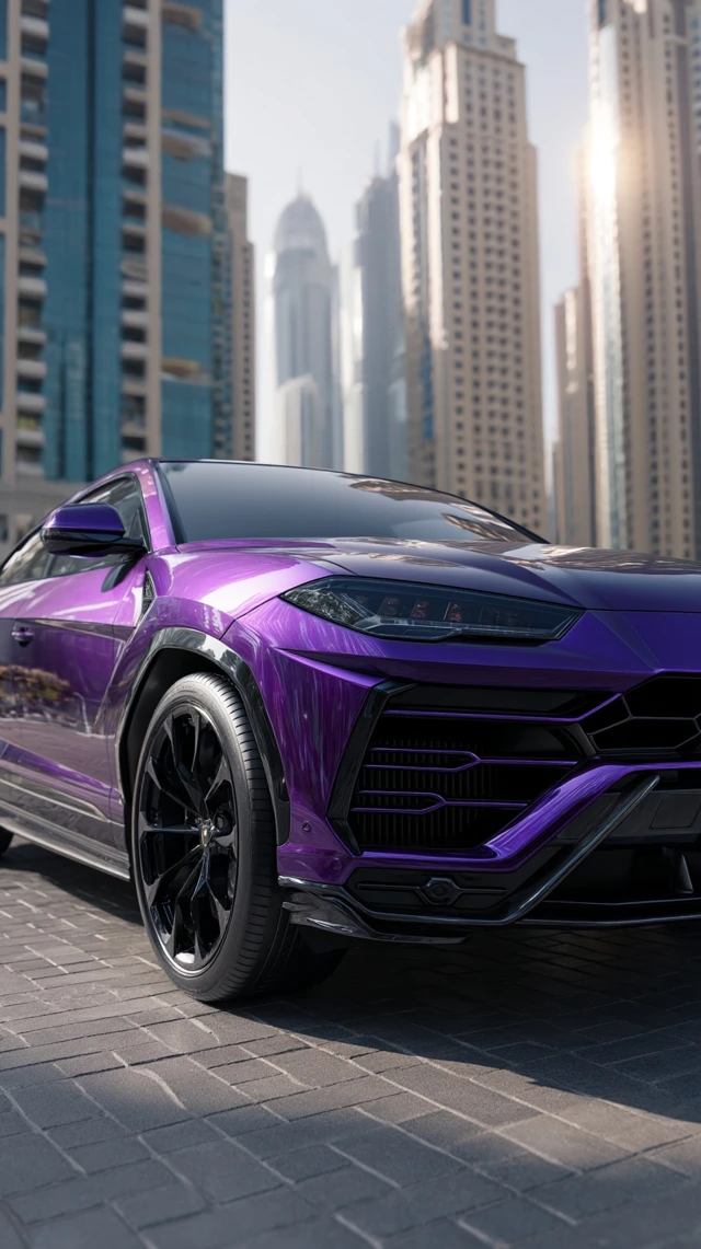Purple Lamborghini Urus in Dubai High Resolution Photo