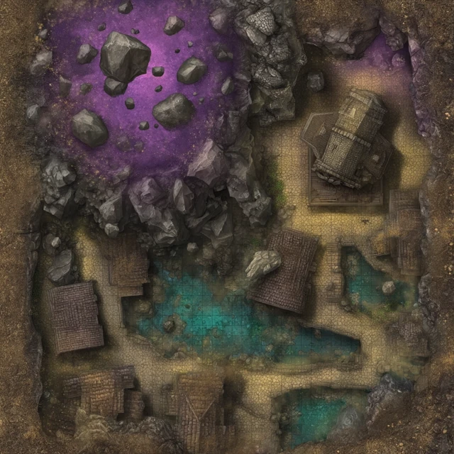 Fantasy Battlemap Village with Floating Rocks