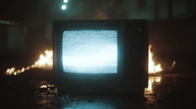 Retro TV Static Burning Fantasy Film Still