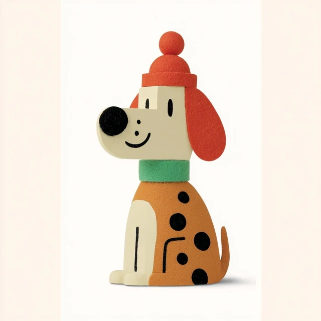 Cute Geometric Dog Sculpture with Hat and Playful Expression