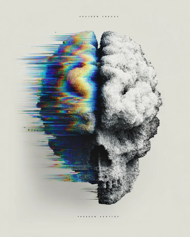 Abstract Digital Brain Glitch Art Poster Design