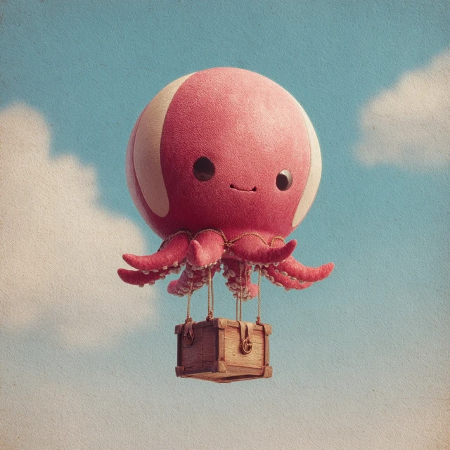 Cute Octopus Hot Air Balloon Illustration