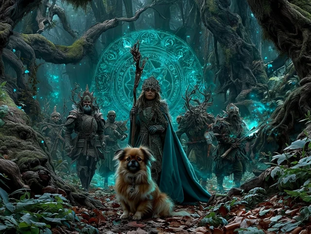Enchanted Forest Tibetan Spaniel and Elves