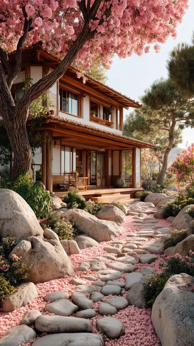 Japanese Garden in Bloom: A Photorealistic Scene