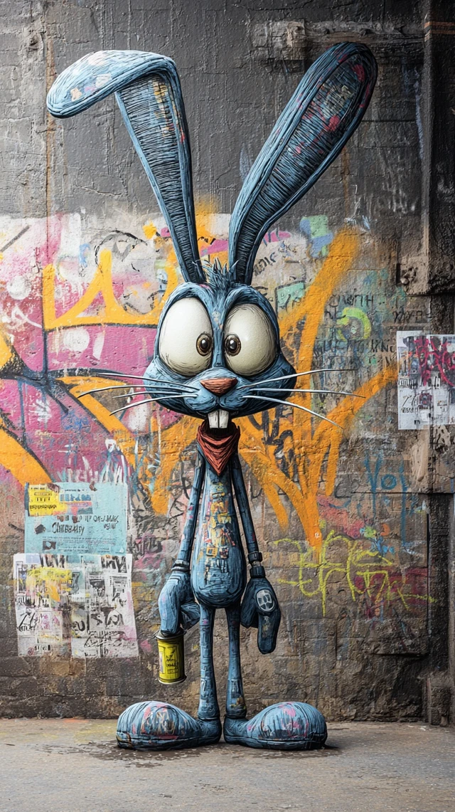 Graffiti Rabbit Caricature Edgy Street Art