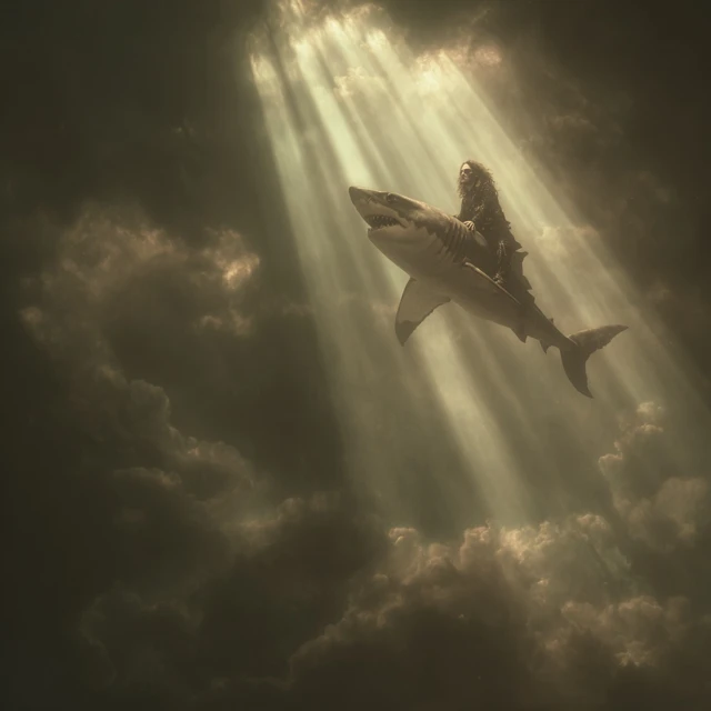 Ozzy Osbourne Riding a Shark to Heaven Art