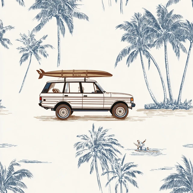 Summer Surf SUV on the Beach Illustration