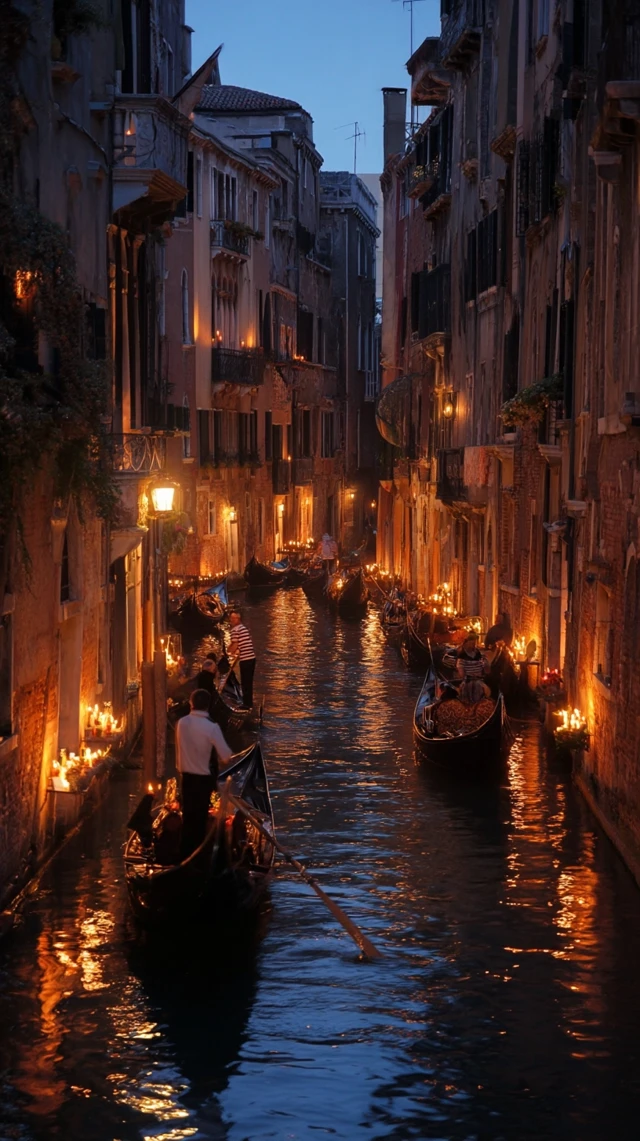 Venice Canals Evening Gondolas Romantic Scene