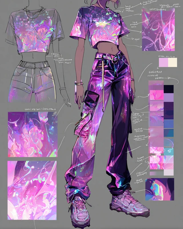 Retrowave Holographic Fashion Illustration