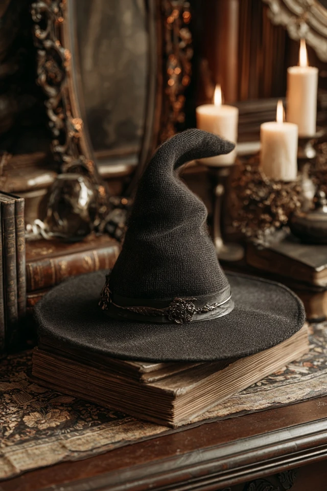 Witch Hat on Books Candles Gothic Art
