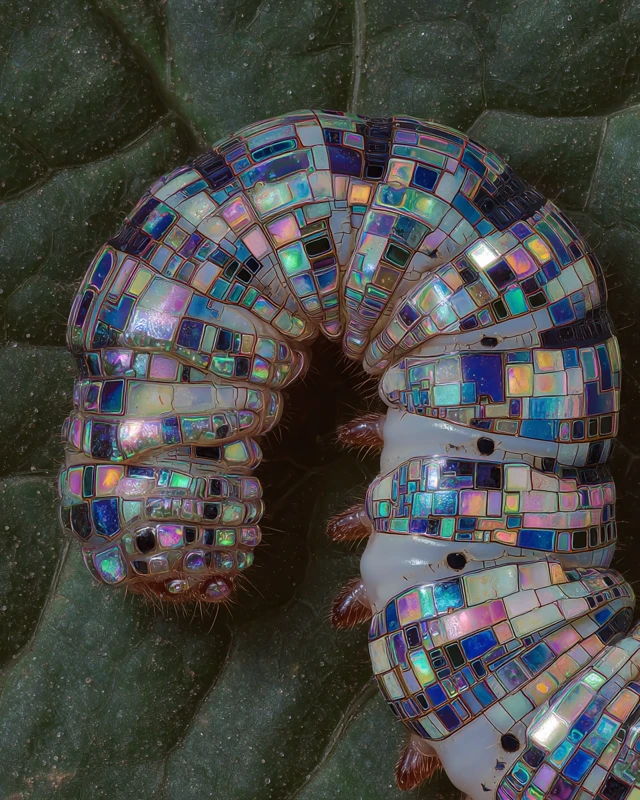 Glitchy Pixel Caterpillar in a Forest - Surreal Art