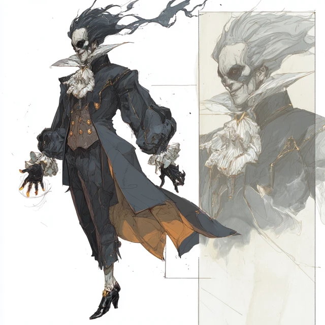 Surreal Villain Concept Sheet Elegant and Sinister Design