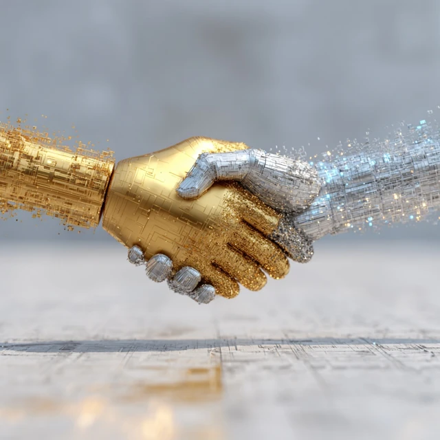 Digital Partnership Handshake Gold and Silver