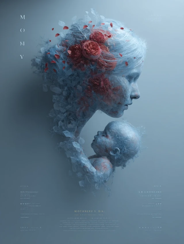 Mothers Day Poster: Mother and Baby, Roses, Elegant Design