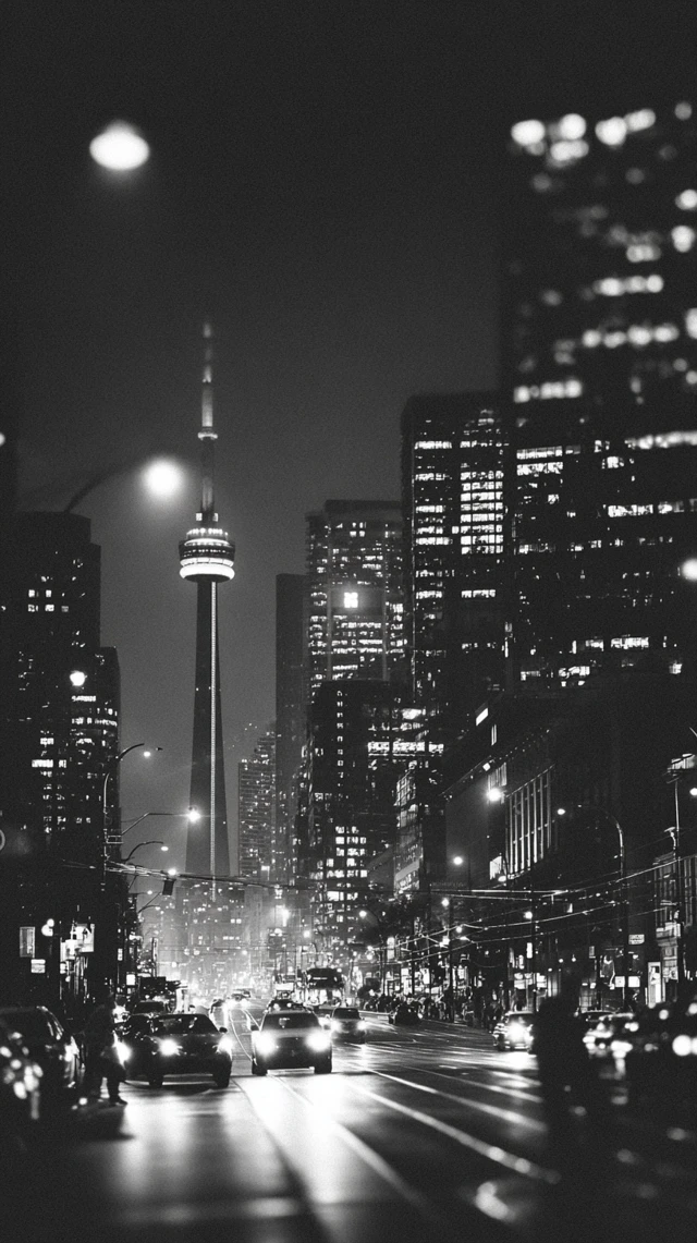 City Night Black and White Photo