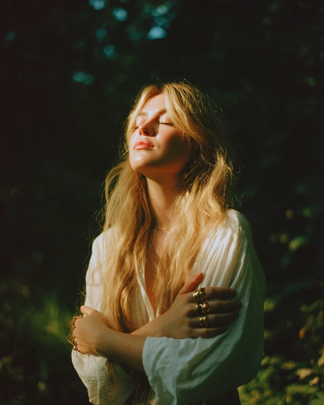 Blonde Woman in Forest Portrait Petra Collins Style
