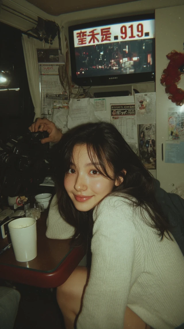 Young Woman in Sweater, Watching TV