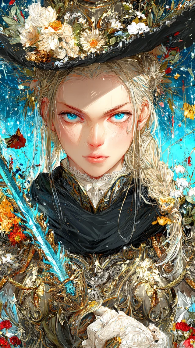Mystical Anime Portrait Blonde Woman Flower Crown