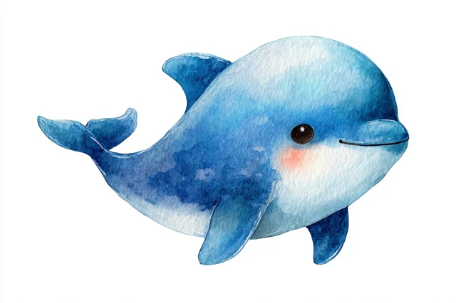 Cute Kawaii Watercolor Dolphin Illustration