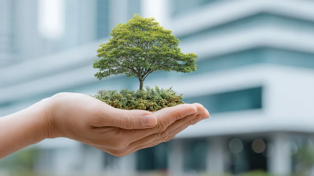 Eco Finance Hand Holding Icon Nature Blurred Background