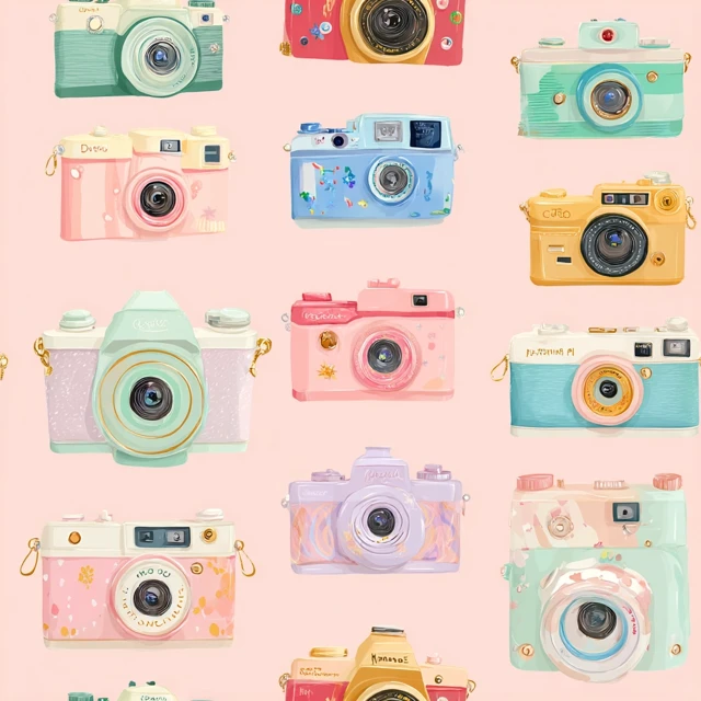 Vintage Camera Pattern Retro Mid Century Colors
