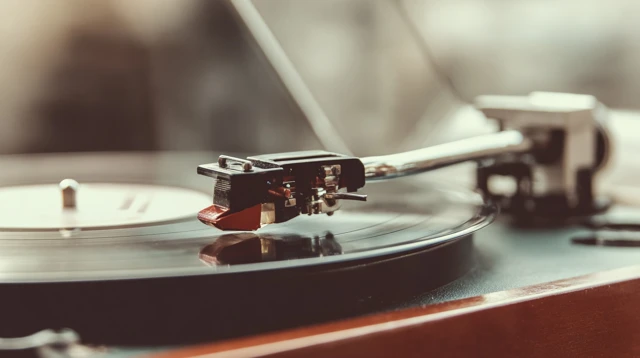 Vintage Vinyl Record Player Close Up Retro Music