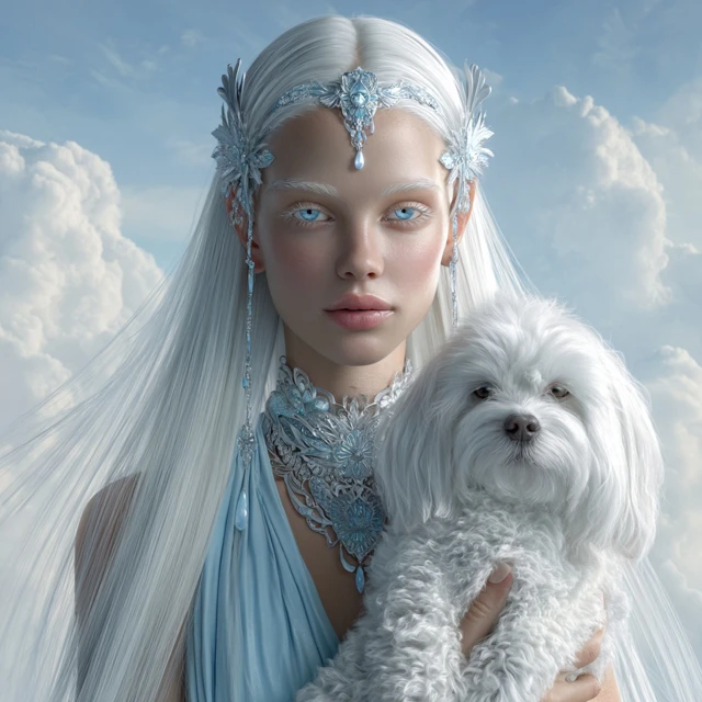 Fantasy Woman with Dog in the Sky