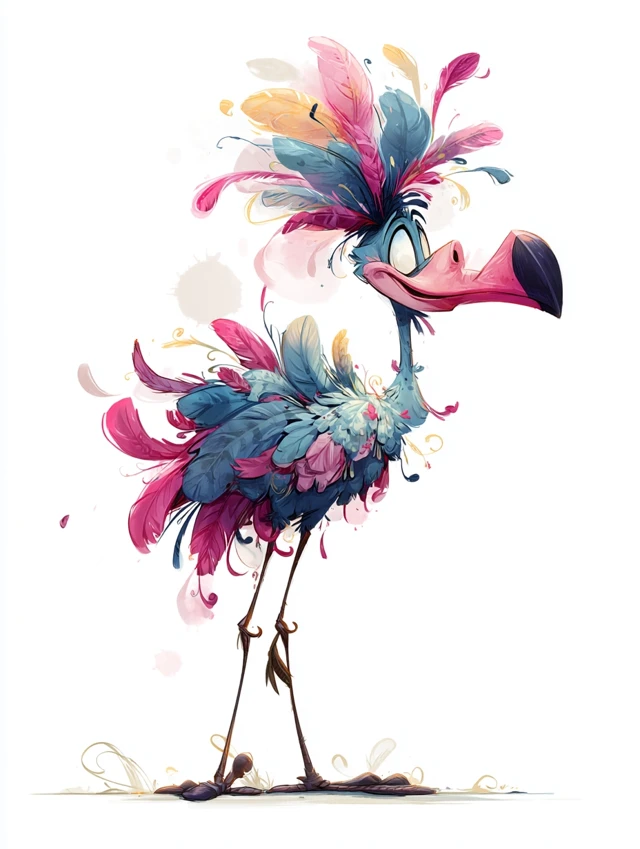 Colorful Cartoon Flamingo Illustration Pixar Style