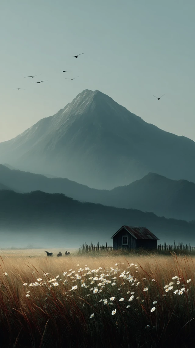 Mountain Cabin Landscape Nature Scene
