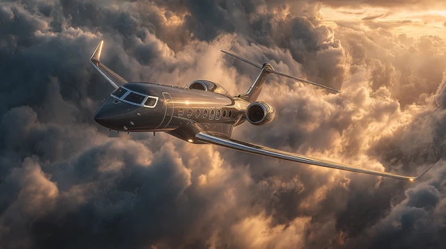 Gulfstream G650ER Business Jet Flying Through Clouds