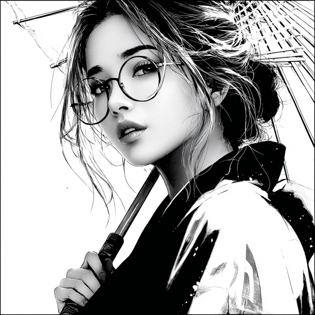Woman with Umbrella Line Art