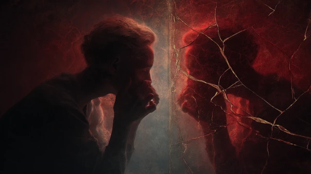 Cracked Mirror Reflection of a Thinker Truth and Monster