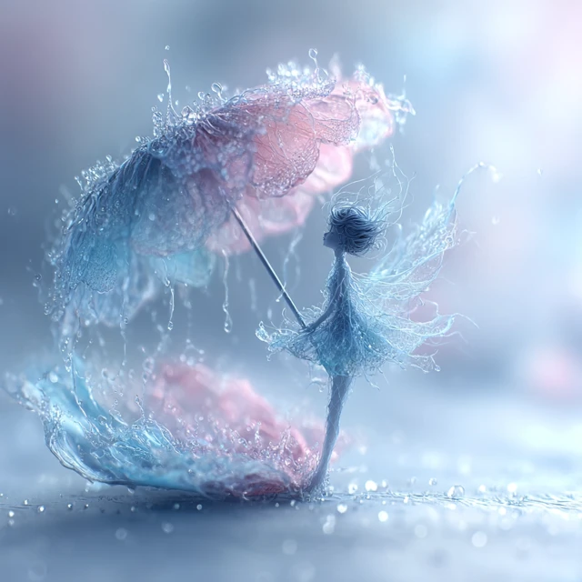 Cute Angel Girl with Floating Umbrella in the Breeze