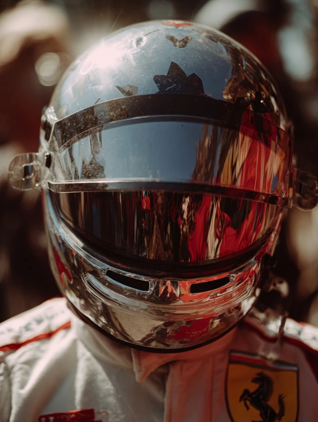 F1 Racing Helmet Reflection Closeup