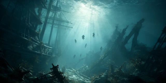 Haunted Shipwreck Underwater Scene