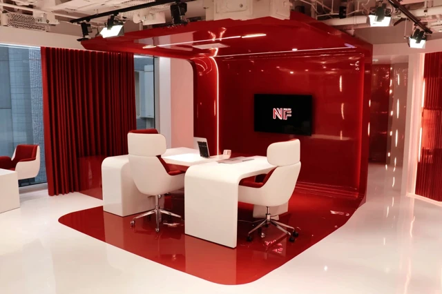 Modern Business Meeting Table Design in Red and White
