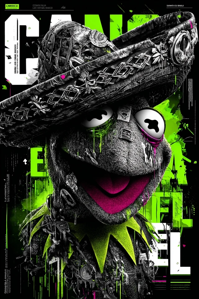 EL CANNA: Undead Kermit Sombrero Grunge Poster