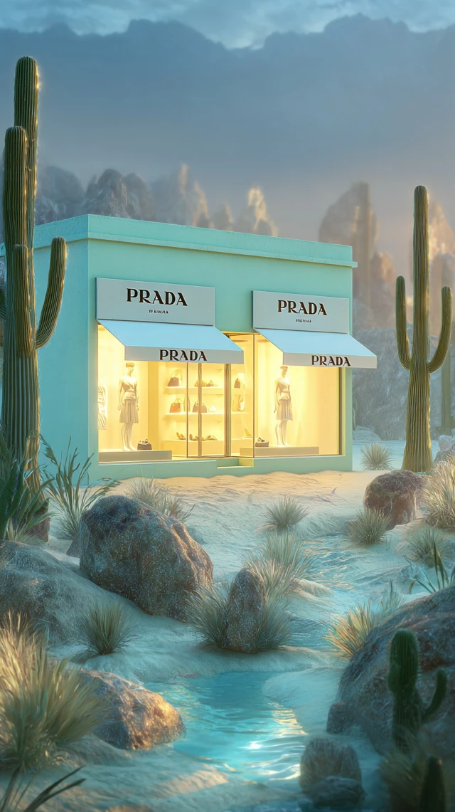 PRADA Store in a Pastel Desert Scene Fashion Photography