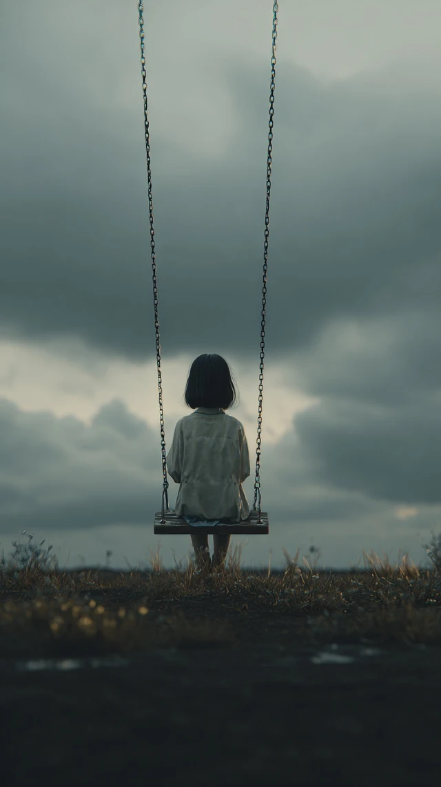 Melancholic Girl on Swing Quiet Park