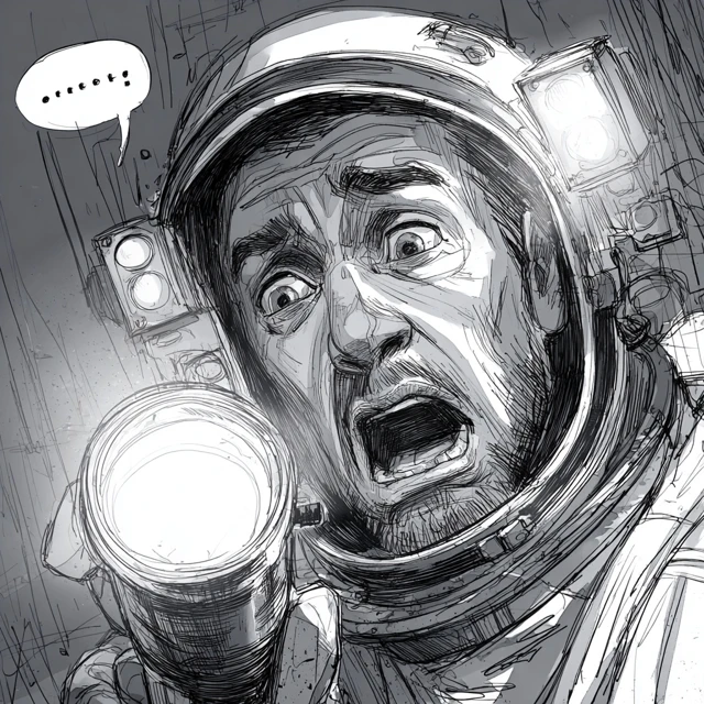 Horrified Spaceman with Flashlight