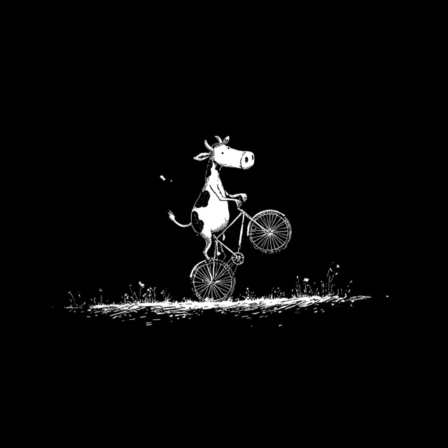 Cow on a Bicycle Chalk Sketch Wheelie