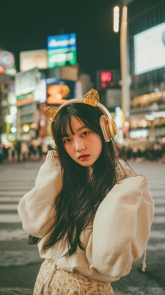 Korean Woman in Shibuya Tokyo Night Photo