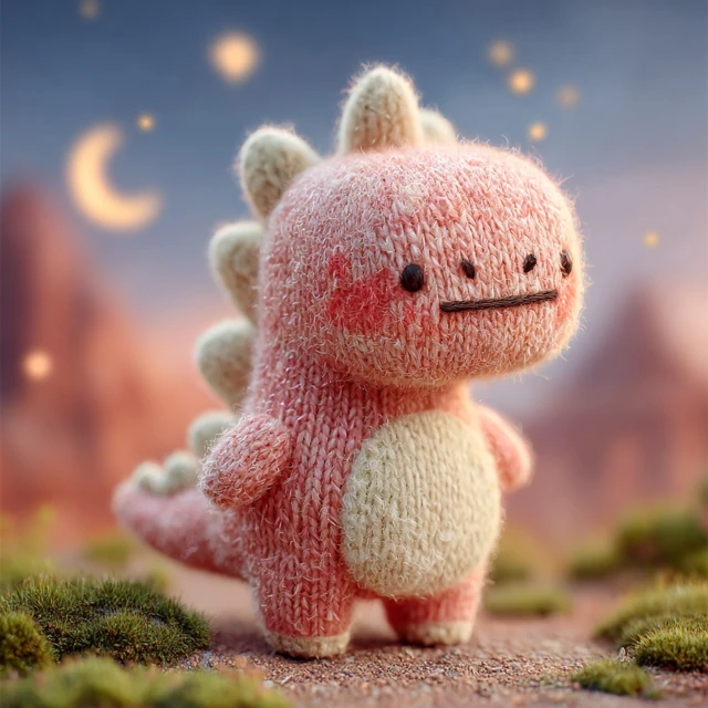 Cute Pink Woolen Dinosaur in Starry Sky 3D Art